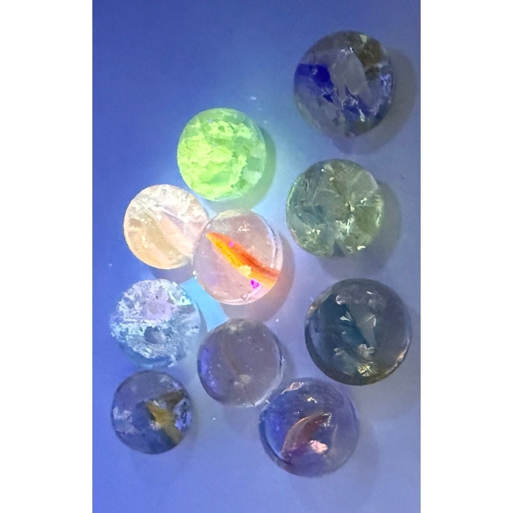 MC 10 Collectible Glass Marbles Crackle & Swirl UV Reactive Mixed Lot
